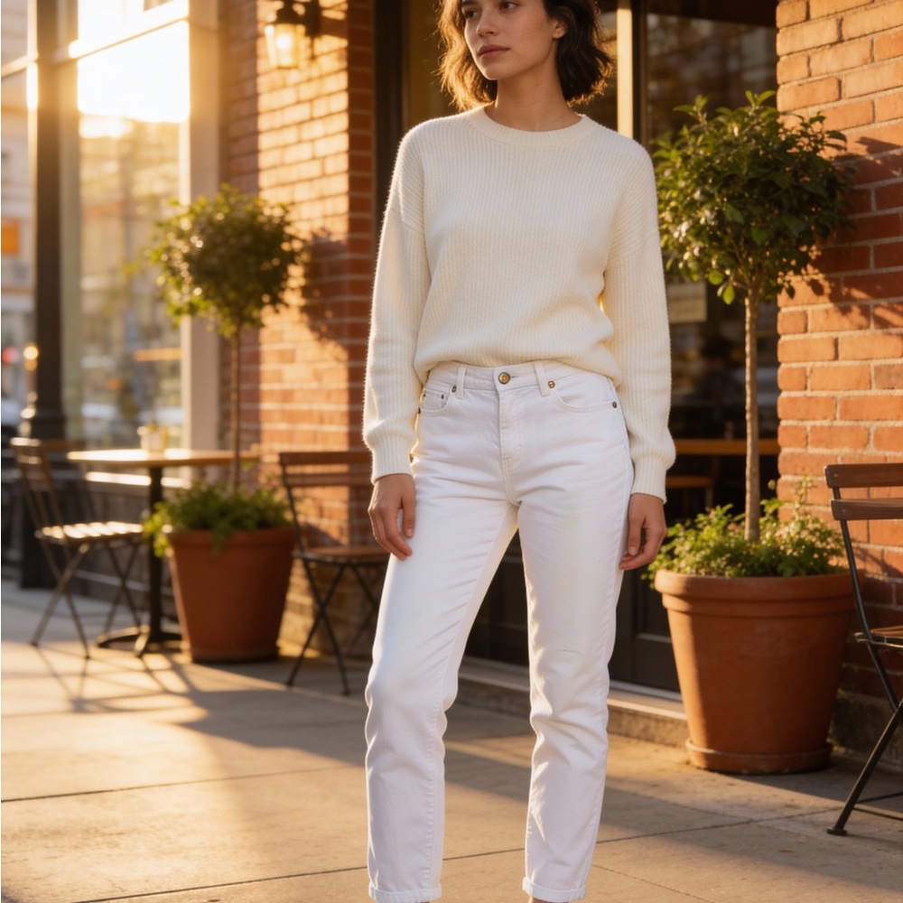 Eileen Fisher Organic Cotton Stretch Straight Leg Jeans White Women's Size 4